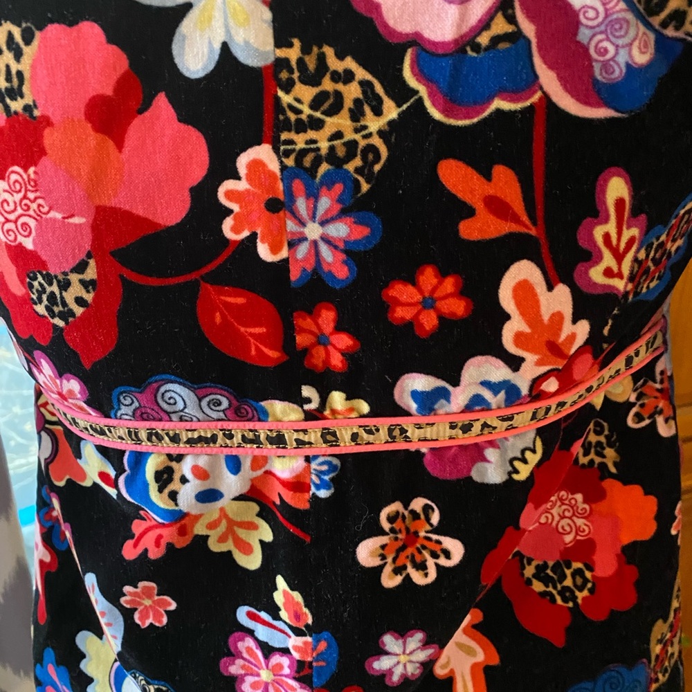 Multicolored Floral Velvet Quilted Peacoat Leopard Details Girls S(5/6) - Picture 4 of 13